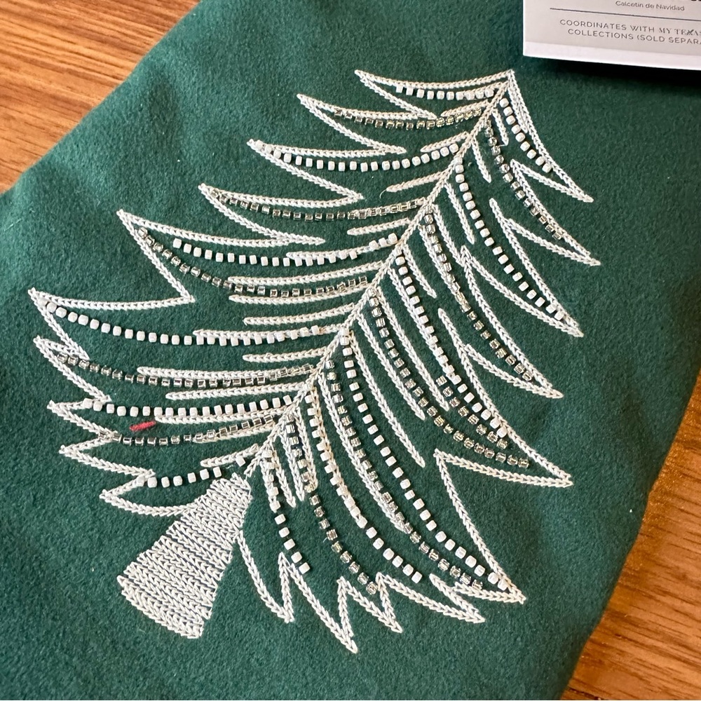 Green White Felt Beaded‎ Tree Christmas Stocking - Picture 3 of 5